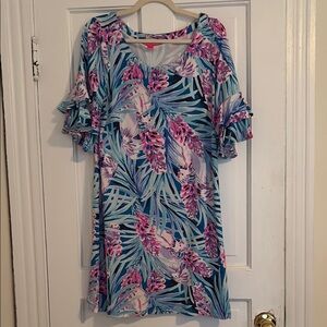 Lilly Pulitzer Pink and Blue Ruffled Tiered Sundress
